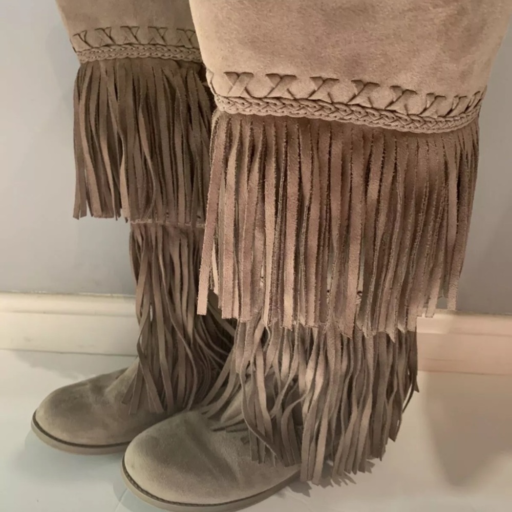 Justice Girls Faux Suede Tan Fringe Boots Size 3